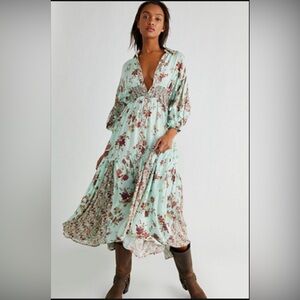 Free People Prairie Punk Shirtdress XS mint chip combo